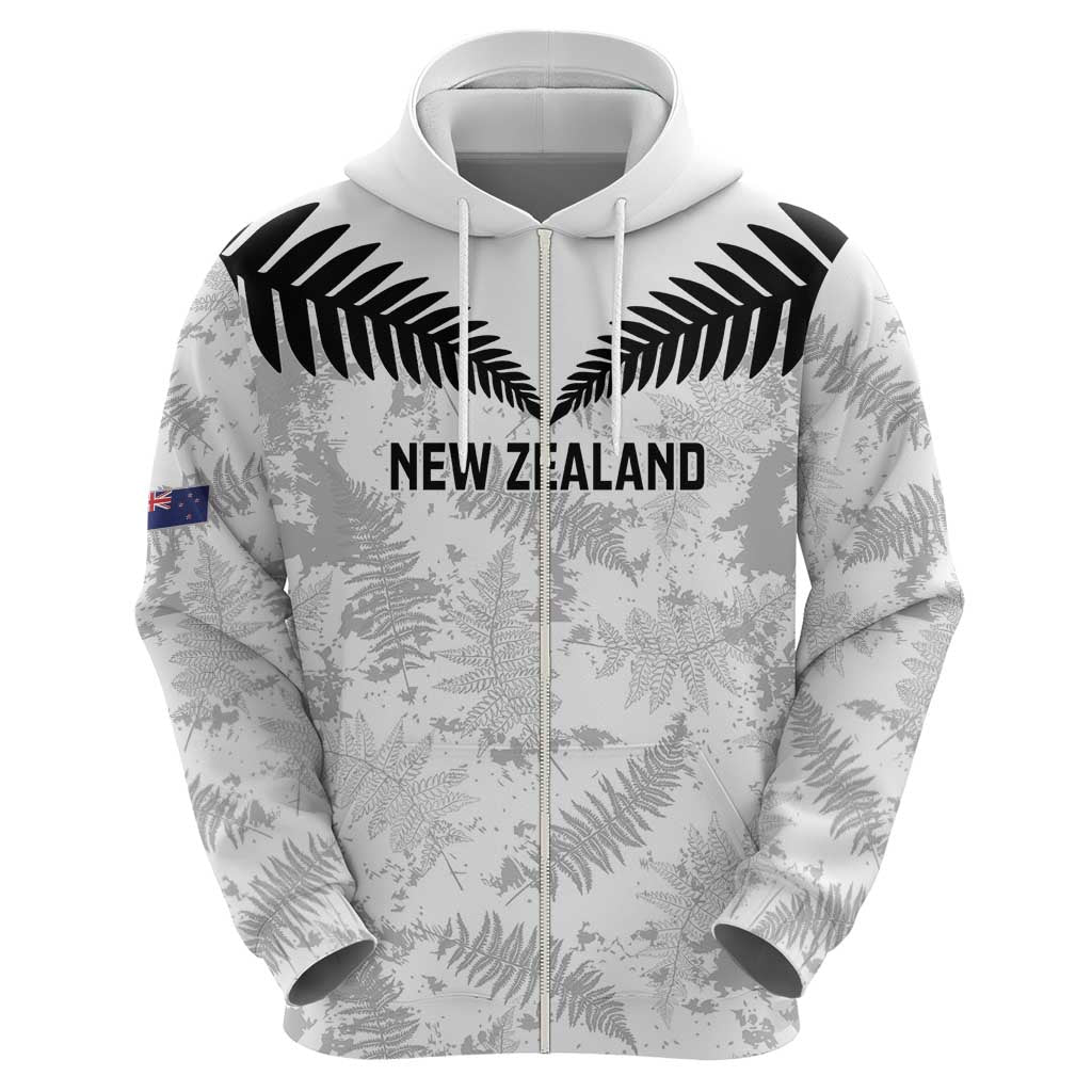 Custom New Zealand Silver Fern Football Zip Hoodie Go Aotearoa Grunge White - Aussie Hoodie