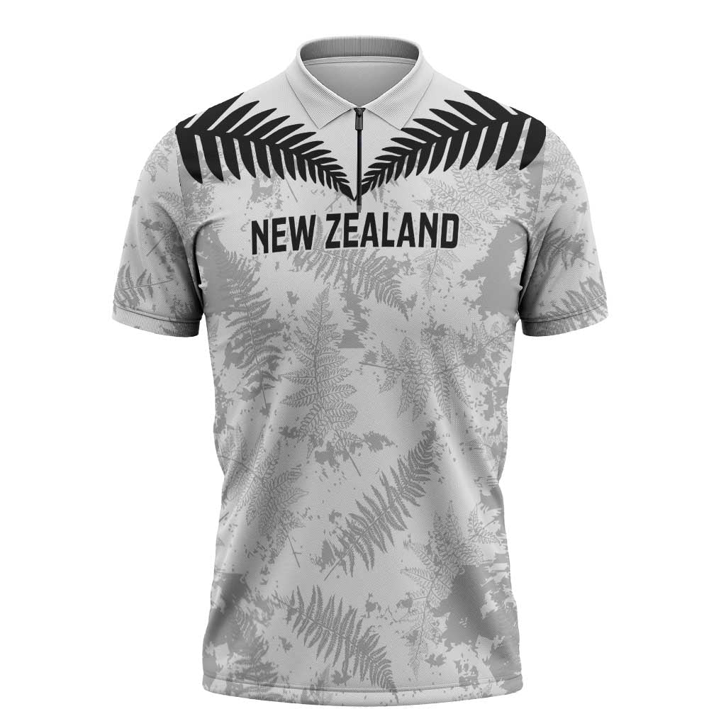 Custom New Zealand Silver Fern Football Zipper Polo Shirt Go Aotearoa Grunge White - Aussie Hoodie