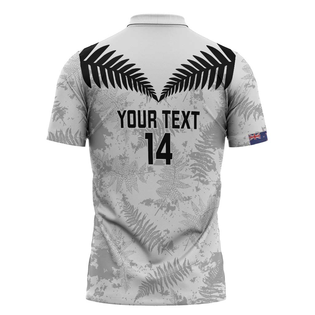 Custom New Zealand Silver Fern Football Zipper Polo Shirt Go Aotearoa Grunge White - Aussie Hoodie