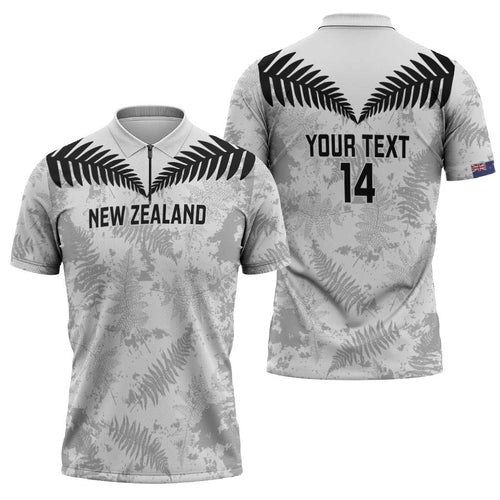 Custom New Zealand Silver Fern Football Zipper Polo Shirt Go Aotearoa Grunge White - Aussie Hoodie