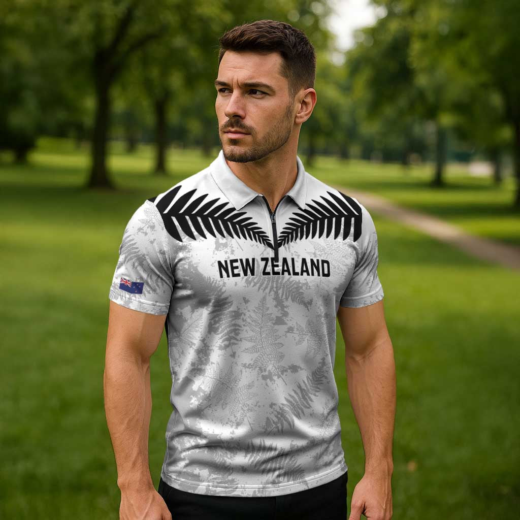 Custom New Zealand Silver Fern Football Zipper Polo Shirt Go Aotearoa Grunge White - Aussie Hoodie