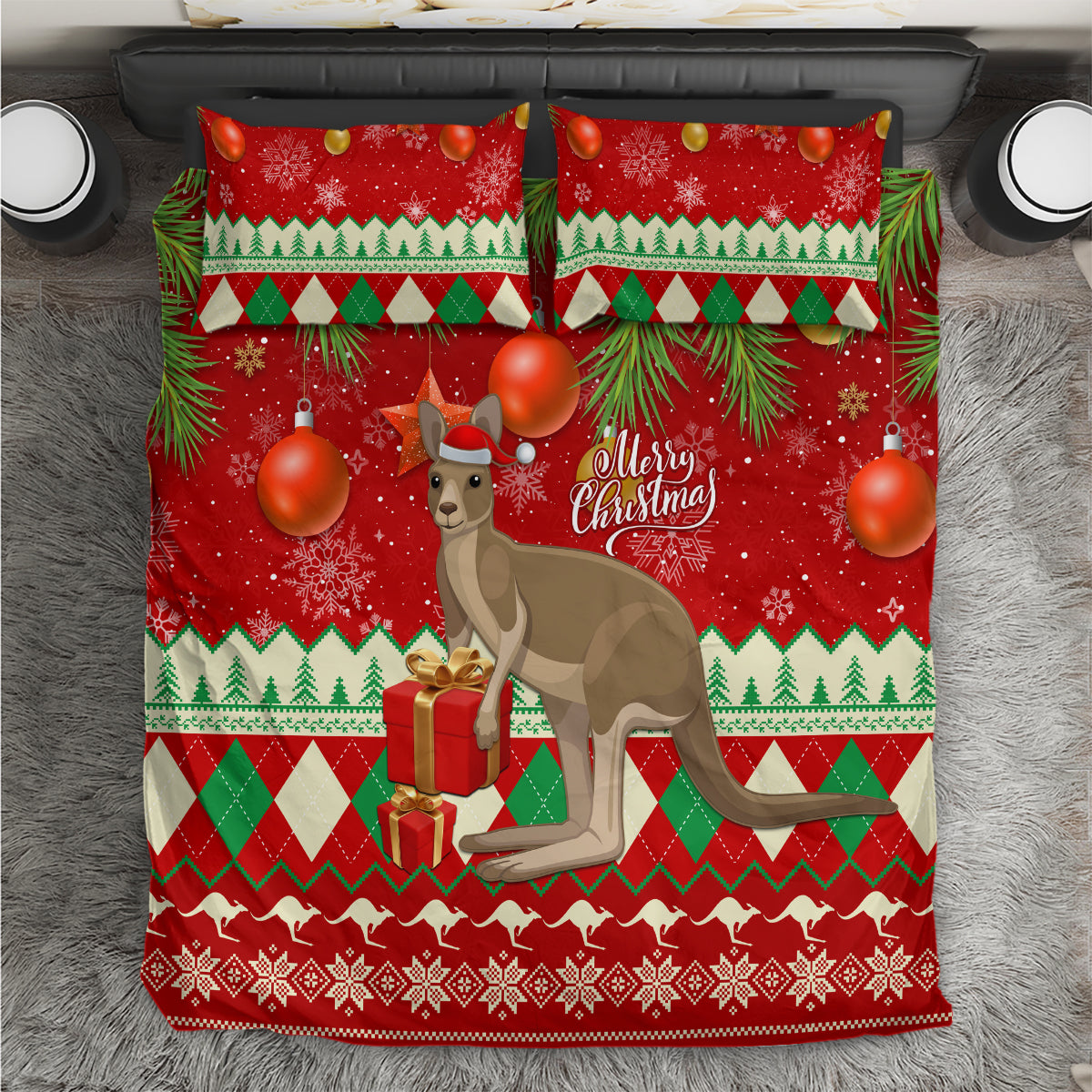 australia-christmas-bedding-set-aussie-kangaroo-santa-merry-xmas