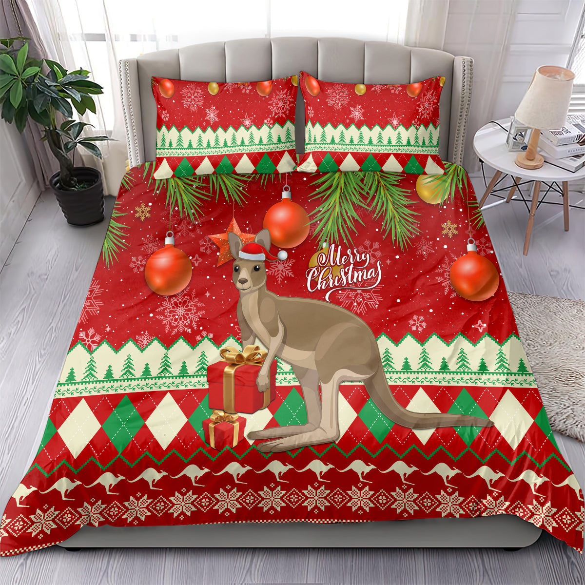 australia-christmas-bedding-set-aussie-kangaroo-santa-merry-xmas