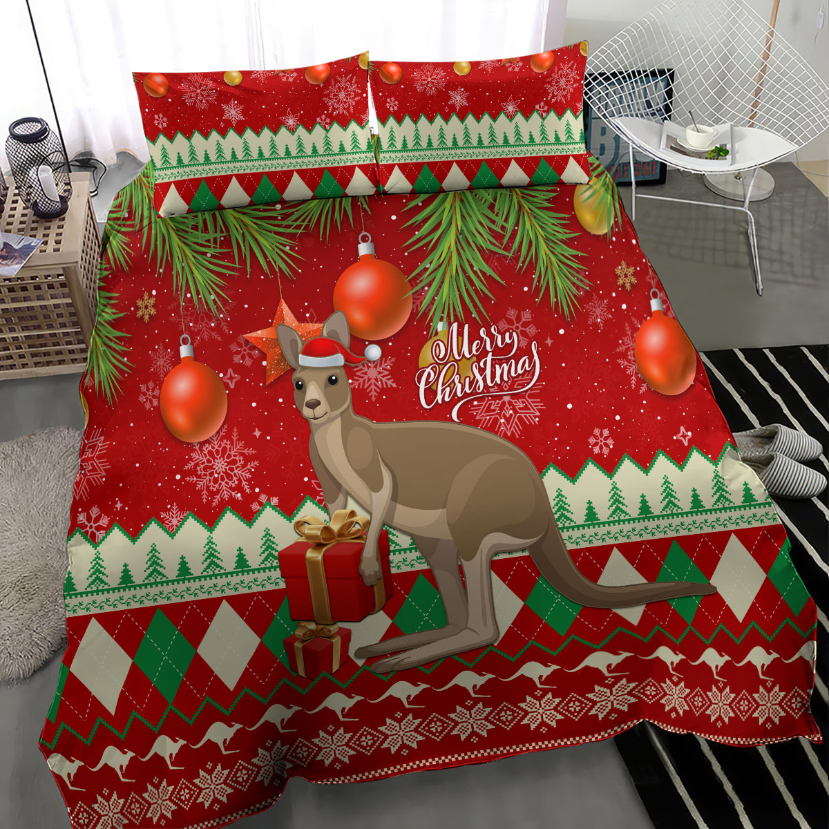 australia-christmas-bedding-set-aussie-kangaroo-santa-merry-xmas
