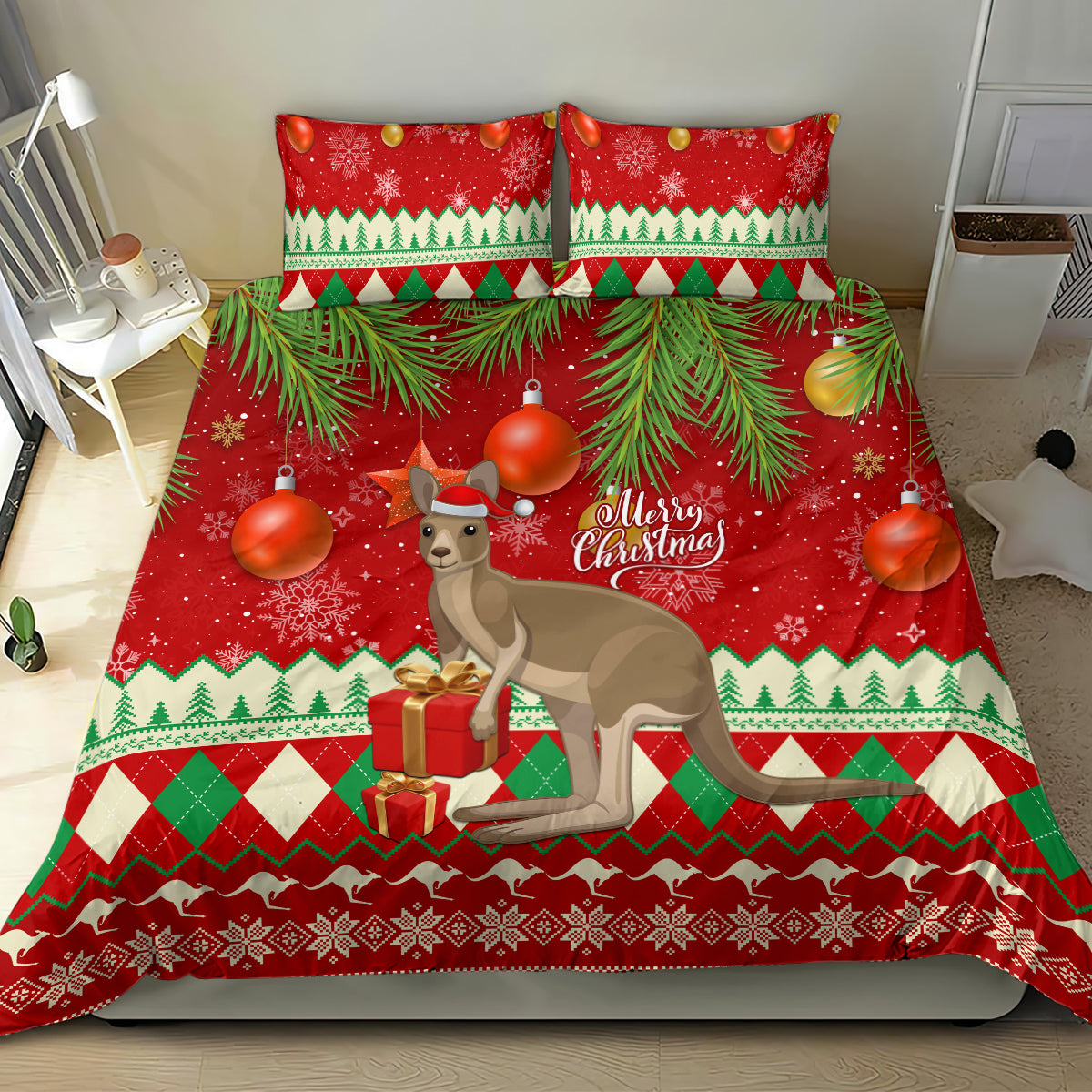 australia-christmas-bedding-set-aussie-kangaroo-santa-merry-xmas