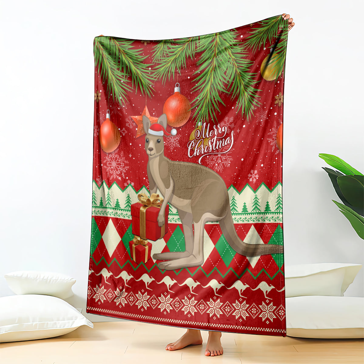 australia-christmas-blanket-aussie-kangaroo-santa-merry-xmas