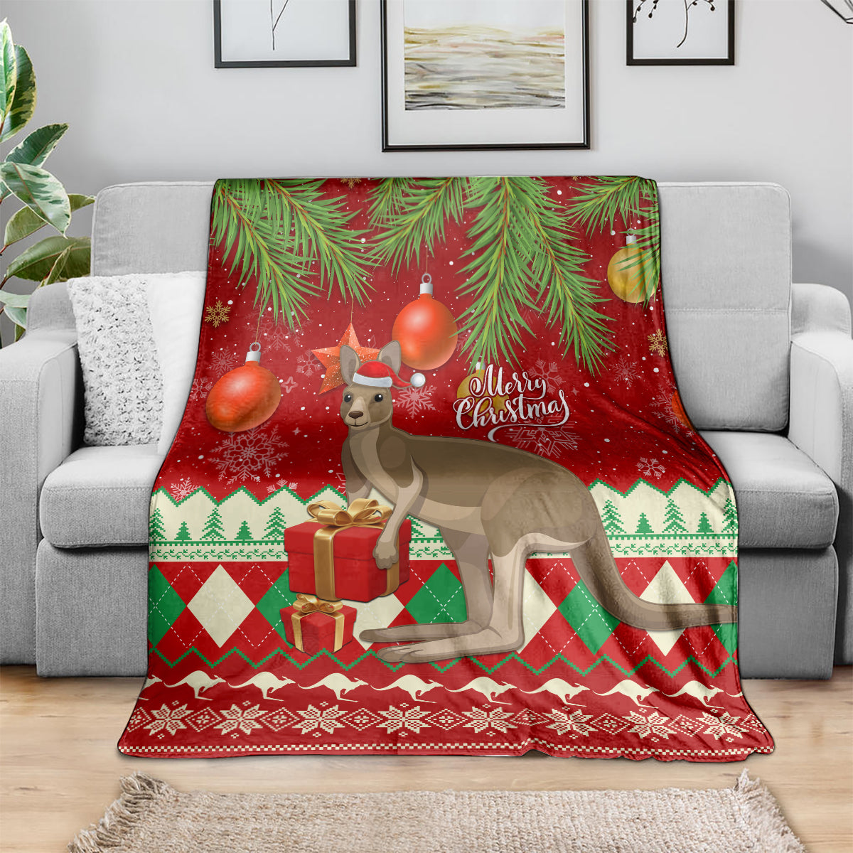 australia-christmas-blanket-aussie-kangaroo-santa-merry-xmas