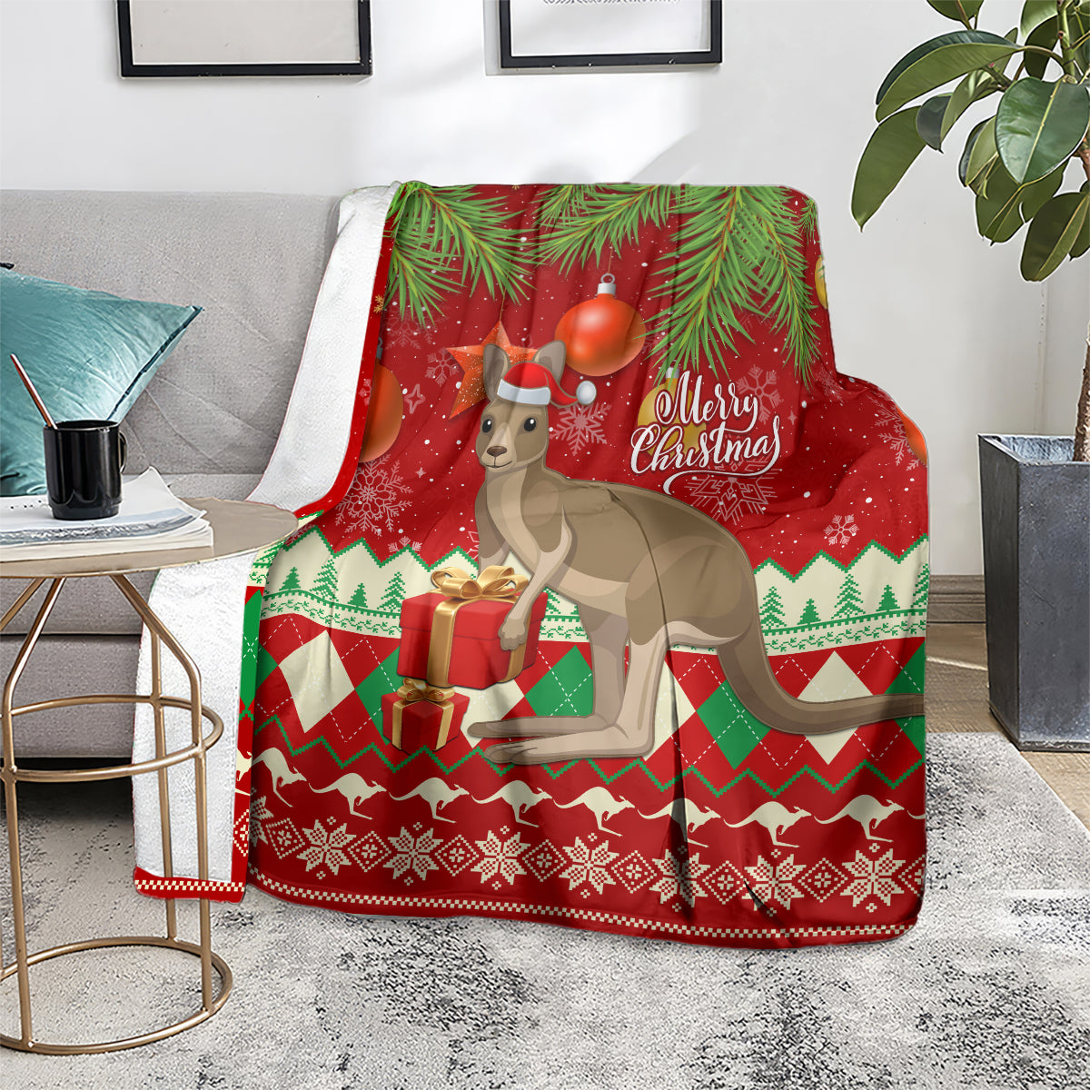 australia-christmas-blanket-aussie-kangaroo-santa-merry-xmas