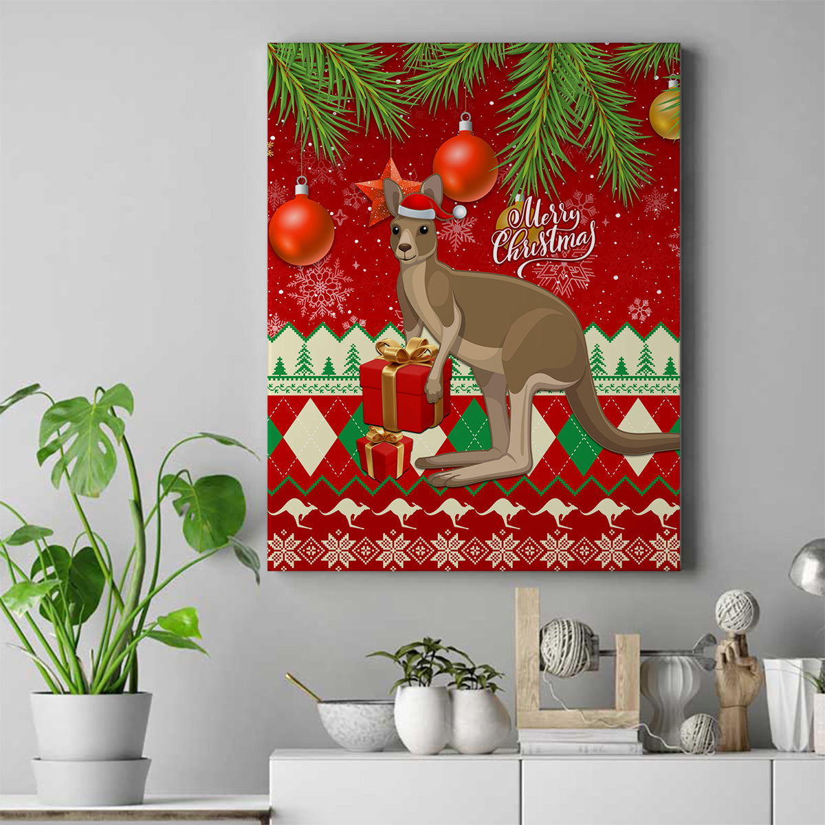 australia-christmas-canvas-wall-art-aussie-kangaroo-santa-merry-xmas