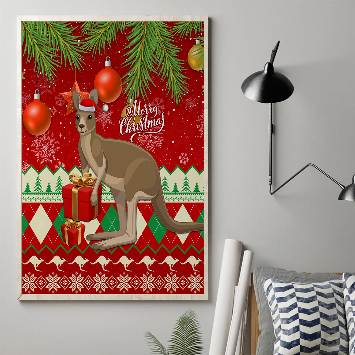 australia-christmas-canvas-wall-art-aussie-kangaroo-santa-merry-xmas