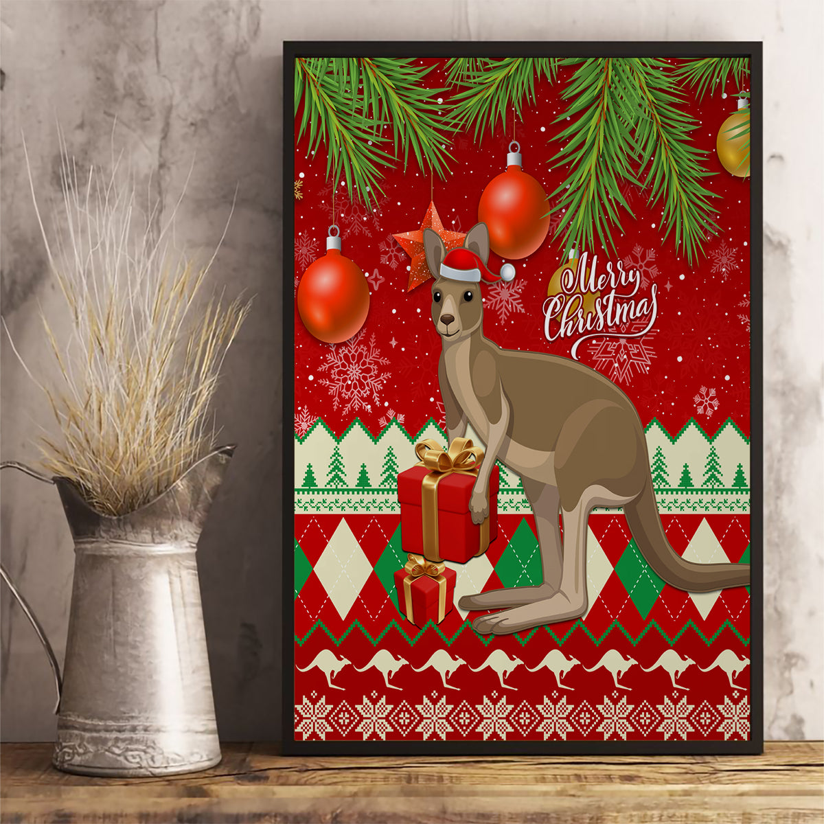australia-christmas-canvas-wall-art-aussie-kangaroo-santa-merry-xmas