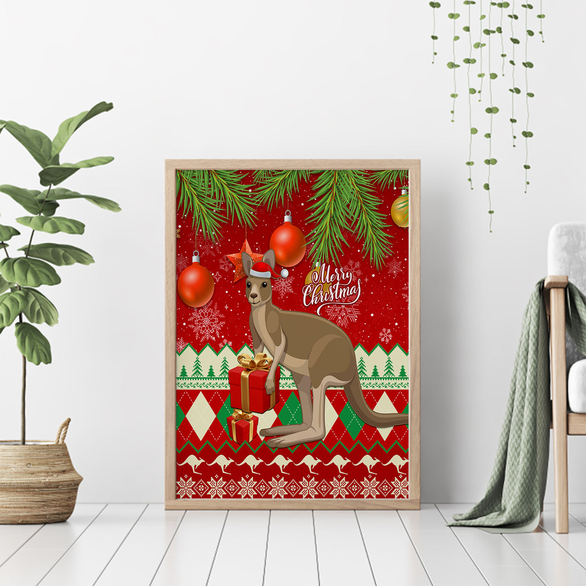 australia-christmas-canvas-wall-art-aussie-kangaroo-santa-merry-xmas
