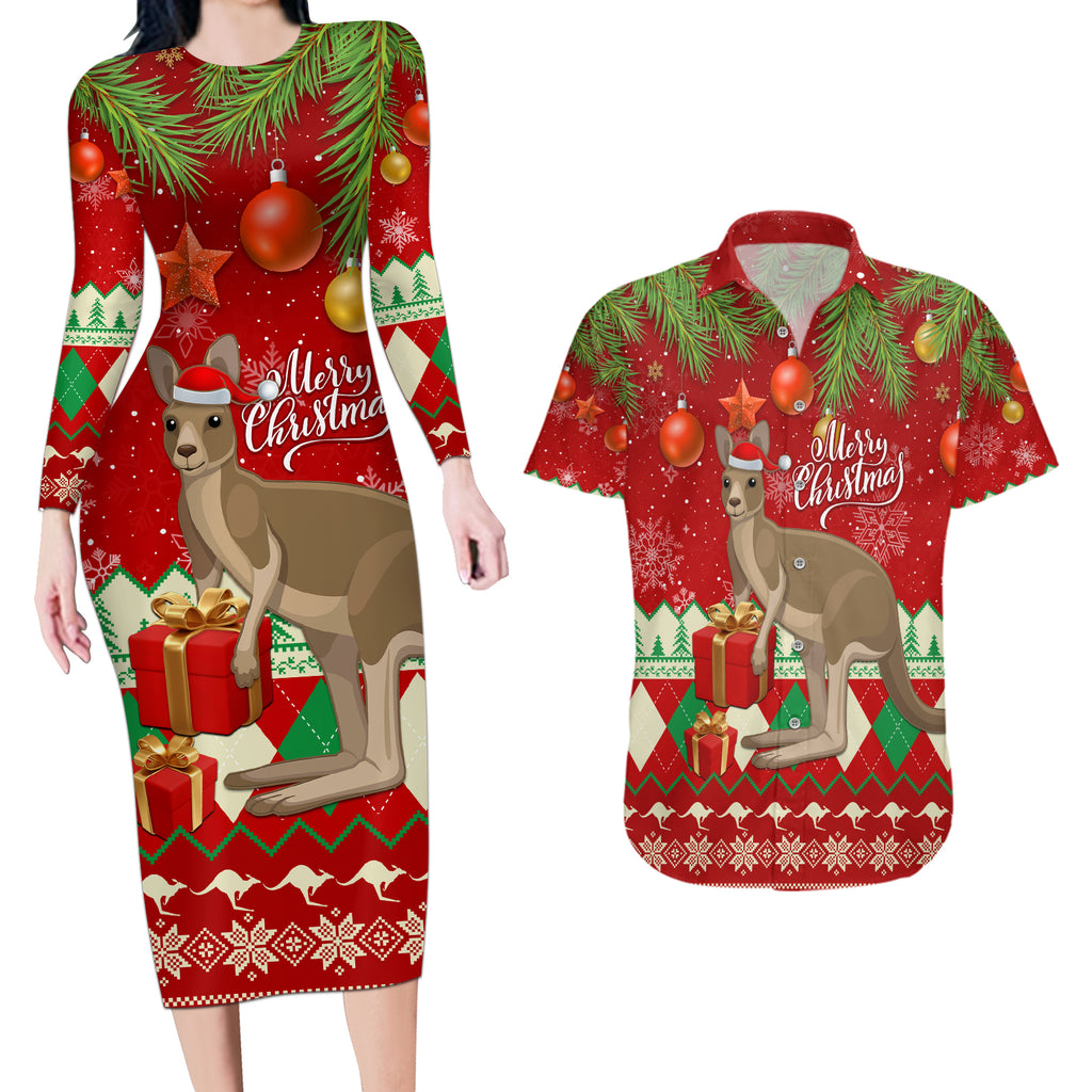 australia-christmas-couples-matching-long-sleeve-bodycon-dress-and-hawaiian-shirt-aussie-kangaroo-santa-merry-xmas