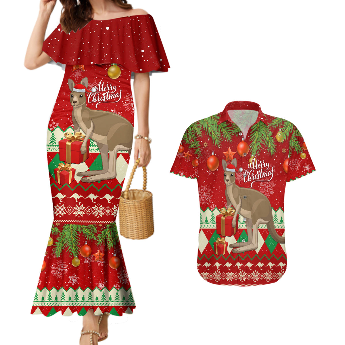 australia-christmas-couples-matching-mermaid-dress-and-hawaiian-shirt-aussie-kangaroo-santa-merry-xmas