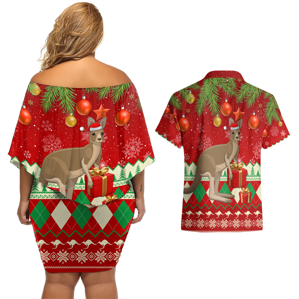 australia-christmas-couples-matching-off-shoulder-short-dress-and-hawaiian-shirt-aussie-kangaroo-santa-merry-xmas