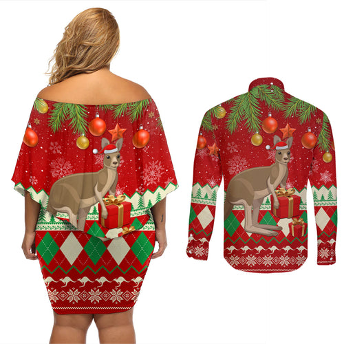 australia-christmas-couples-matching-off-shoulder-short-dress-and-long-sleeve-button-shirt-aussie-kangaroo-santa-merry-xmas