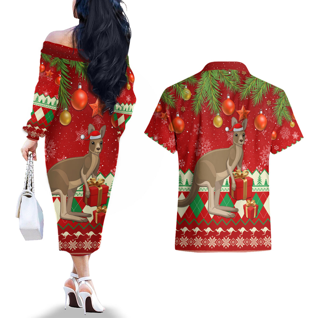 australia-christmas-couples-matching-off-the-shoulder-long-sleeve-dress-and-hawaiian-shirt-aussie-kangaroo-santa-merry-xmas