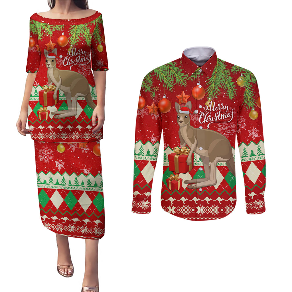 australia-christmas-couples-matching-puletasi-dress-and-long-sleeve-button-shirt-aussie-kangaroo-santa-merry-xmas