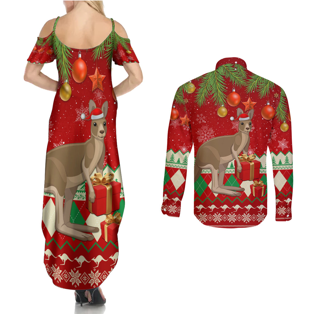 australia-christmas-couples-matching-summer-maxi-dress-and-long-sleeve-button-shirt-aussie-kangaroo-santa-merry-xmas