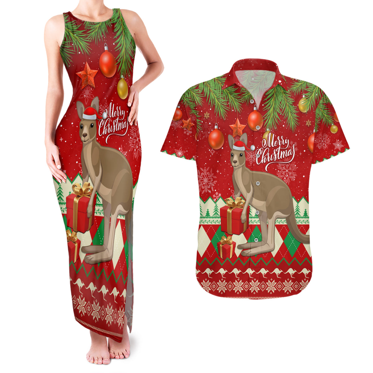 australia-christmas-couples-matching-tank-maxi-dress-and-hawaiian-shirt-aussie-kangaroo-santa-merry-xmas