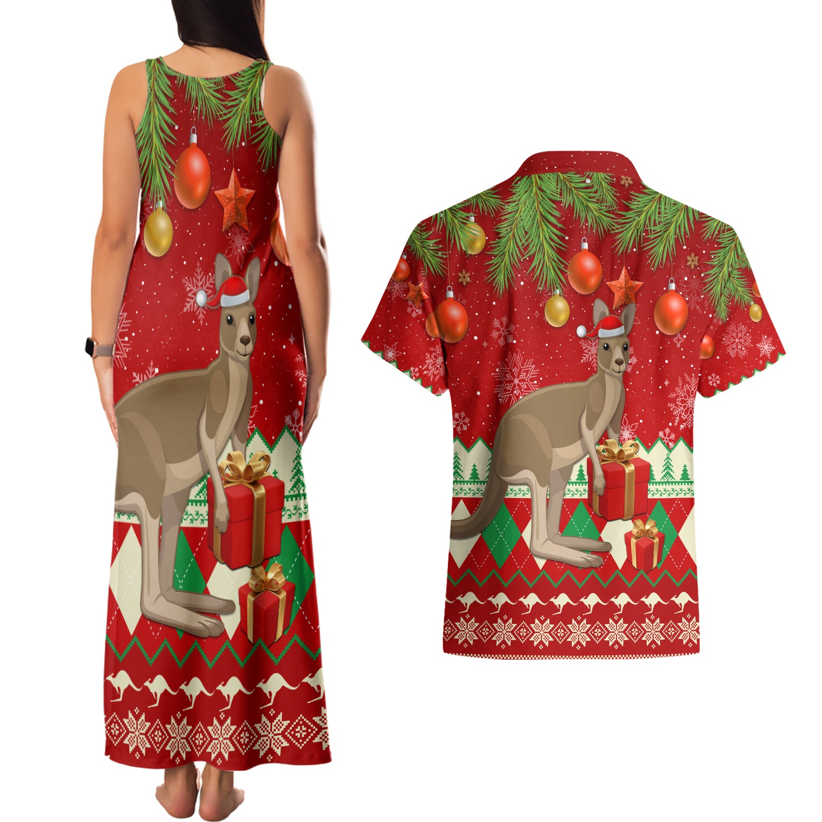 australia-christmas-couples-matching-tank-maxi-dress-and-hawaiian-shirt-aussie-kangaroo-santa-merry-xmas