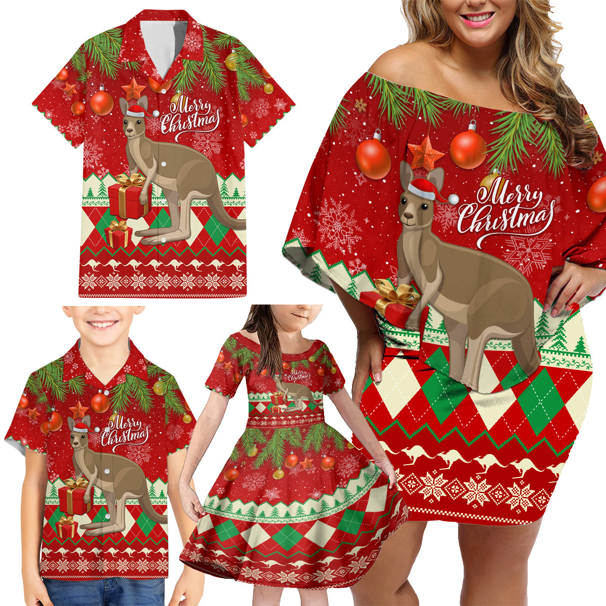 australia-christmas-family-matching-off-shoulder-short-dress-and-hawaiian-shirt-aussie-kangaroo-santa-merry-xmas