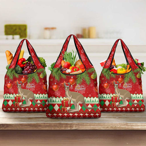 Australia Christmas Grocery Bag Aussie Kangaroo Santa Merry Xmas