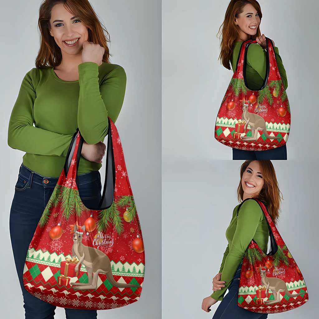 Australia Christmas Grocery Bag Aussie Kangaroo Santa Merry Xmas