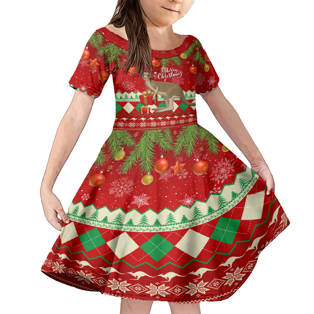 australia-christmas-kid-short-sleeve-dress-aussie-kangaroo-santa-merry-xmas