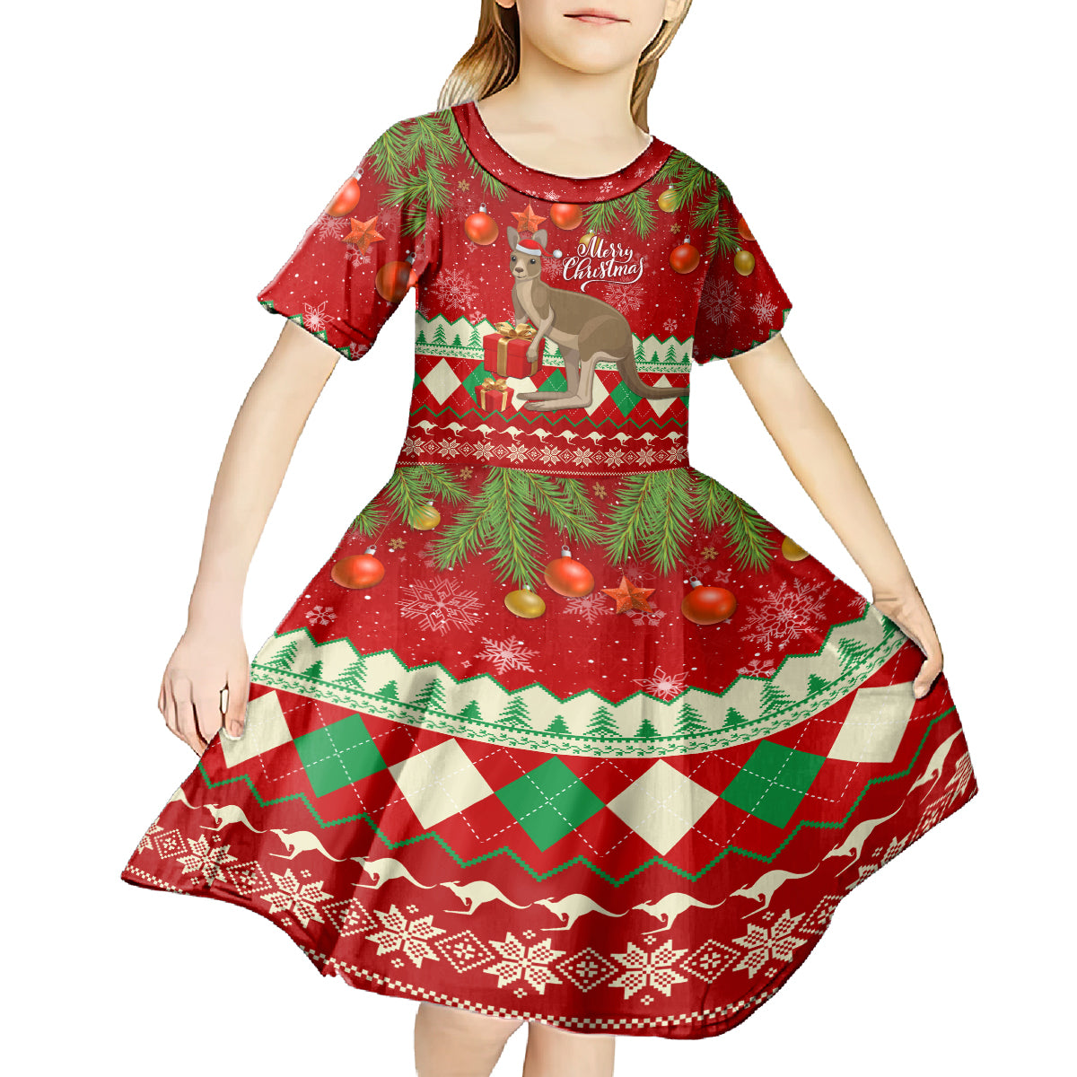 australia-christmas-kid-short-sleeve-dress-aussie-kangaroo-santa-merry-xmas