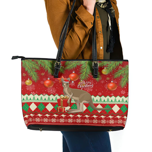 australia-christmas-leather-tote-bag-aussie-kangaroo-santa-merry-xmas