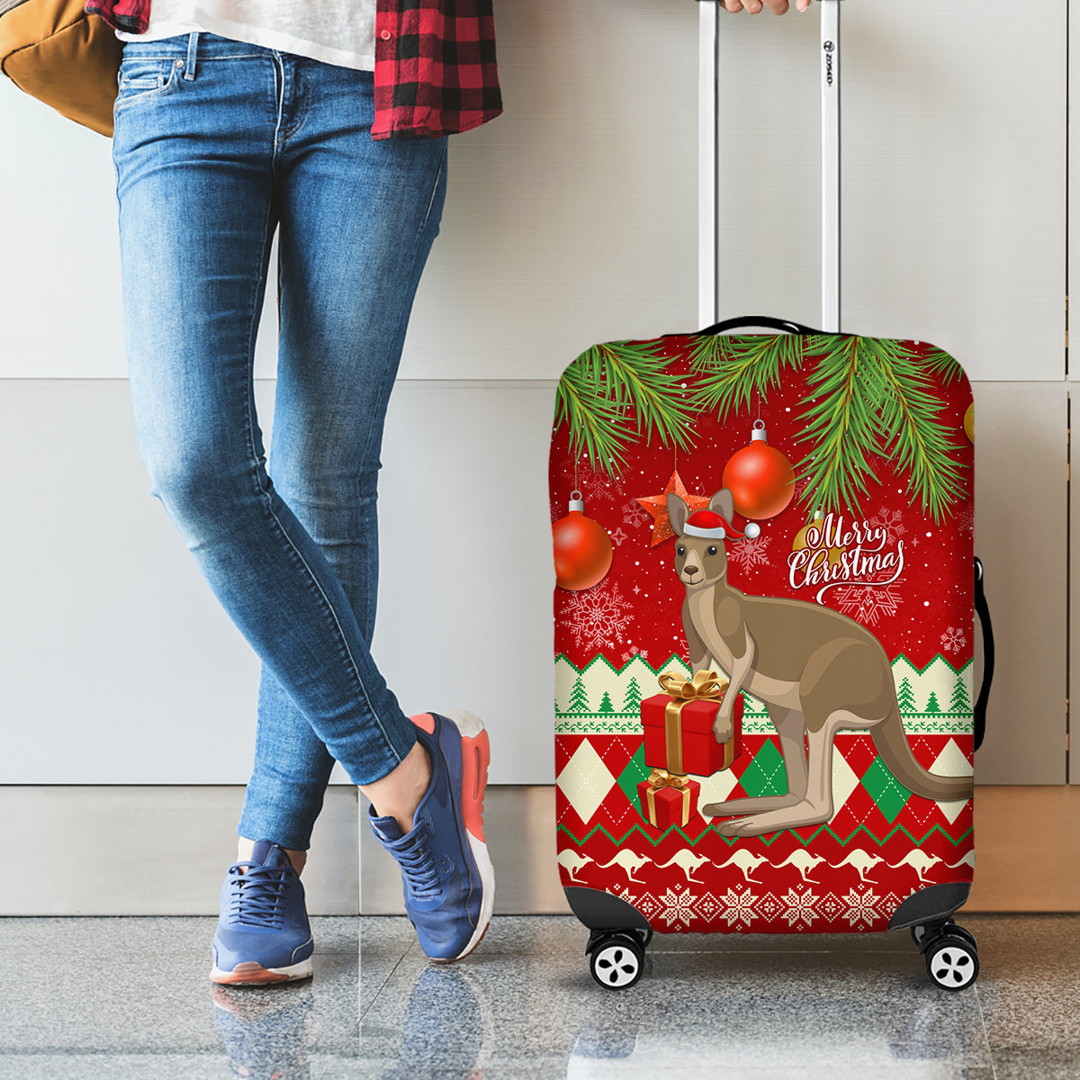 australia-christmas-luggage-cover-aussie-kangaroo-santa-merry-xmas