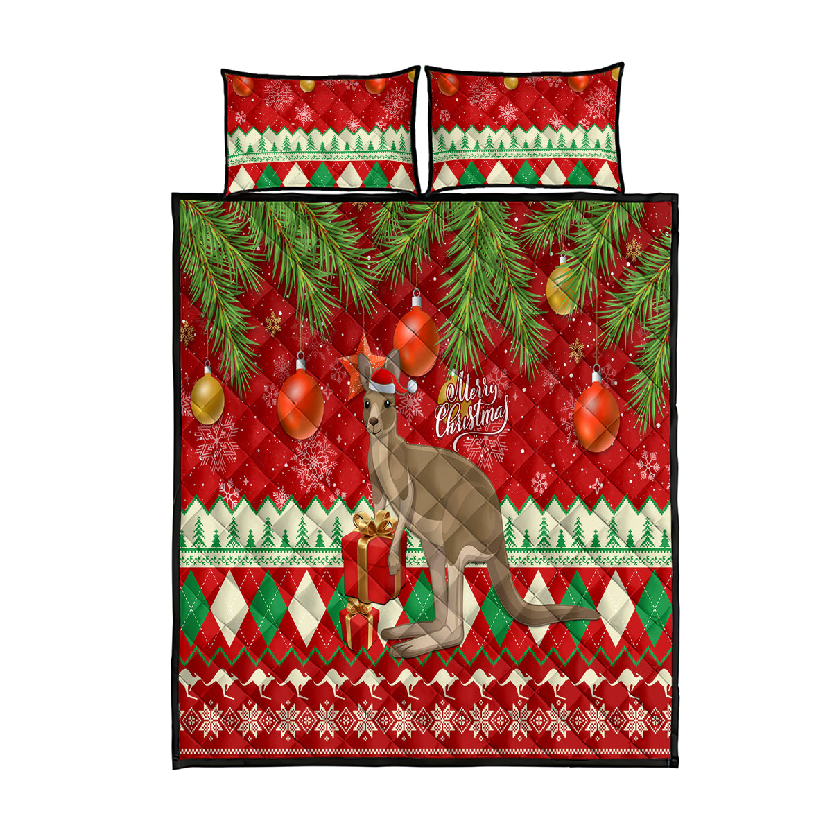 australia-christmas-quilt-bed-set-aussie-kangaroo-santa-merry-xmas