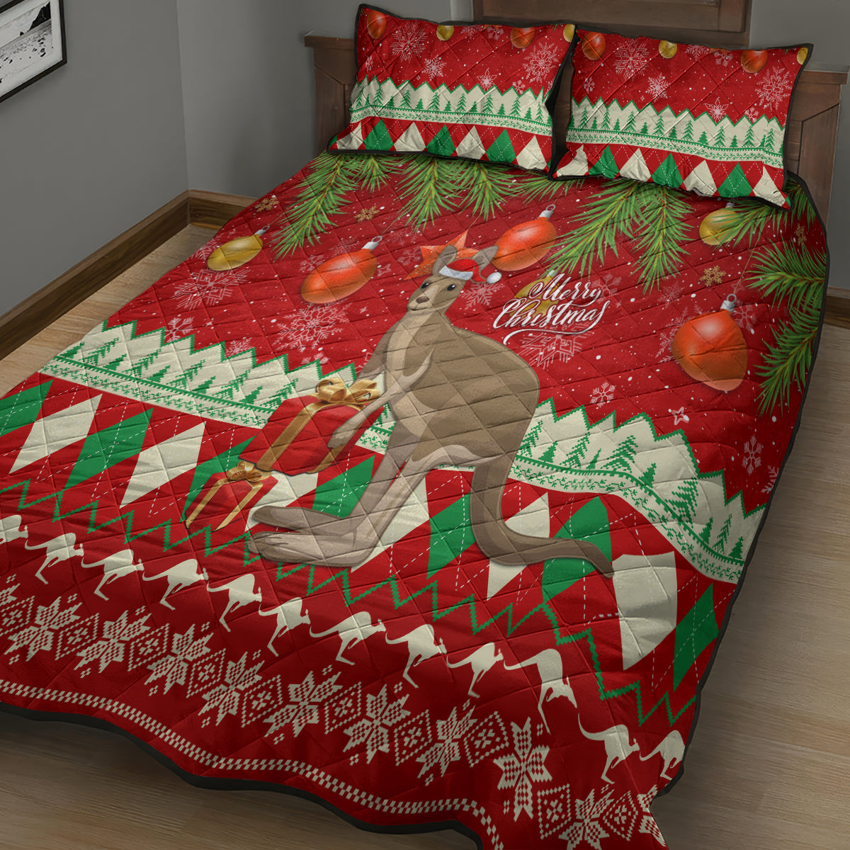 australia-christmas-quilt-bed-set-aussie-kangaroo-santa-merry-xmas