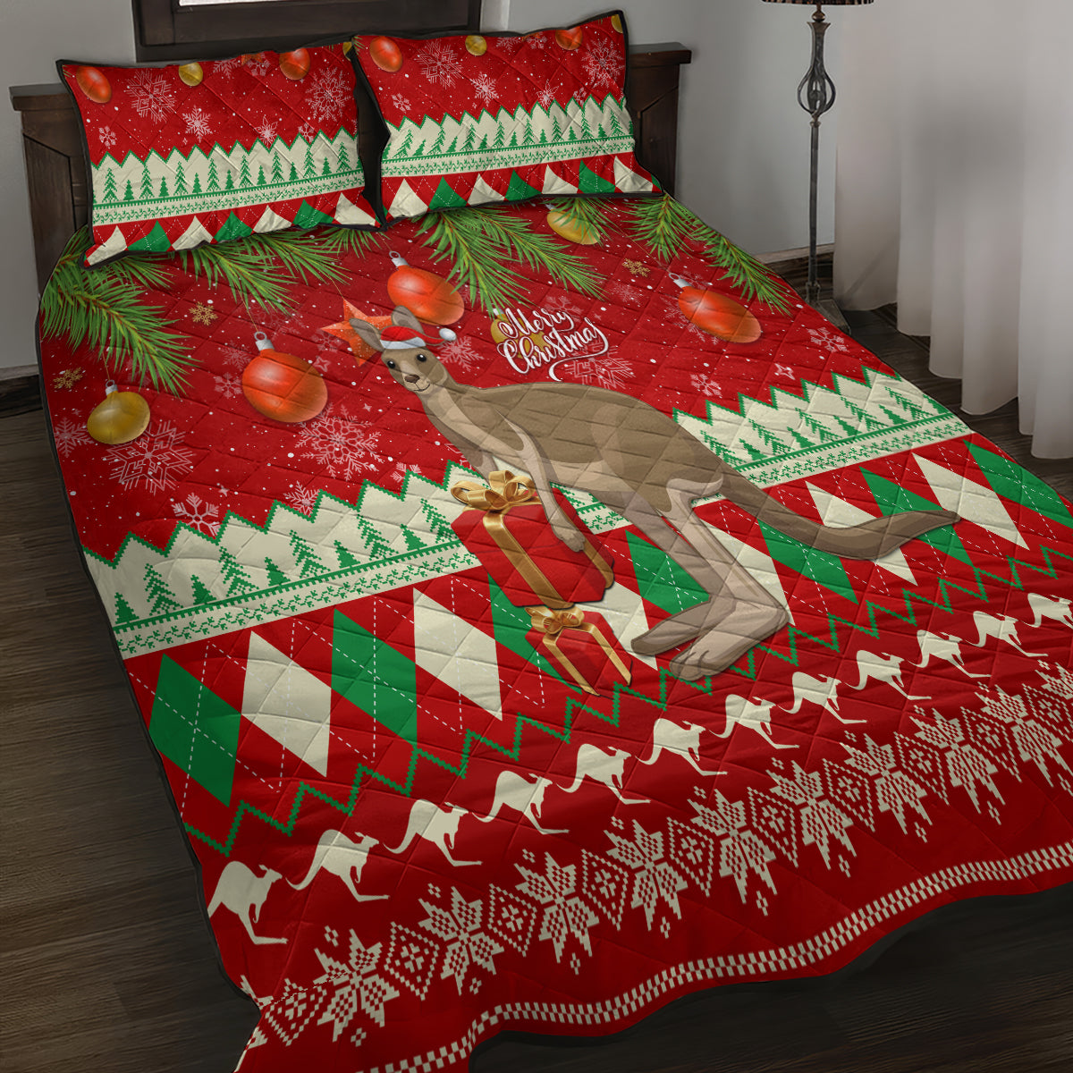 australia-christmas-quilt-bed-set-aussie-kangaroo-santa-merry-xmas