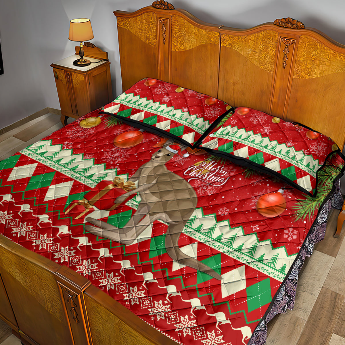 australia-christmas-quilt-bed-set-aussie-kangaroo-santa-merry-xmas