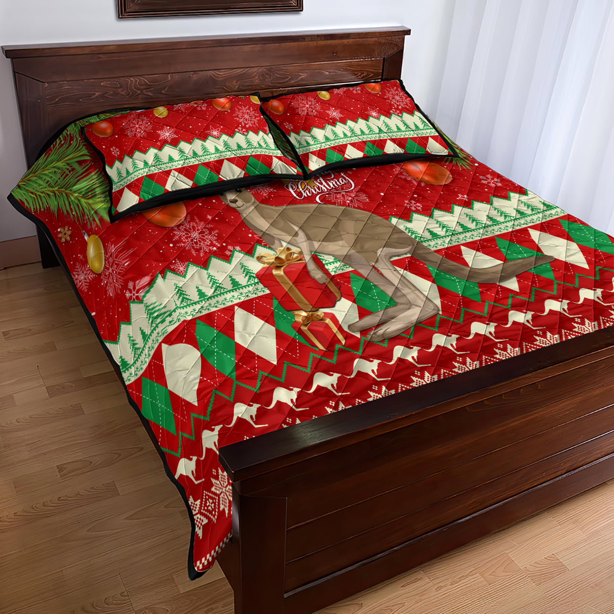 australia-christmas-quilt-bed-set-aussie-kangaroo-santa-merry-xmas