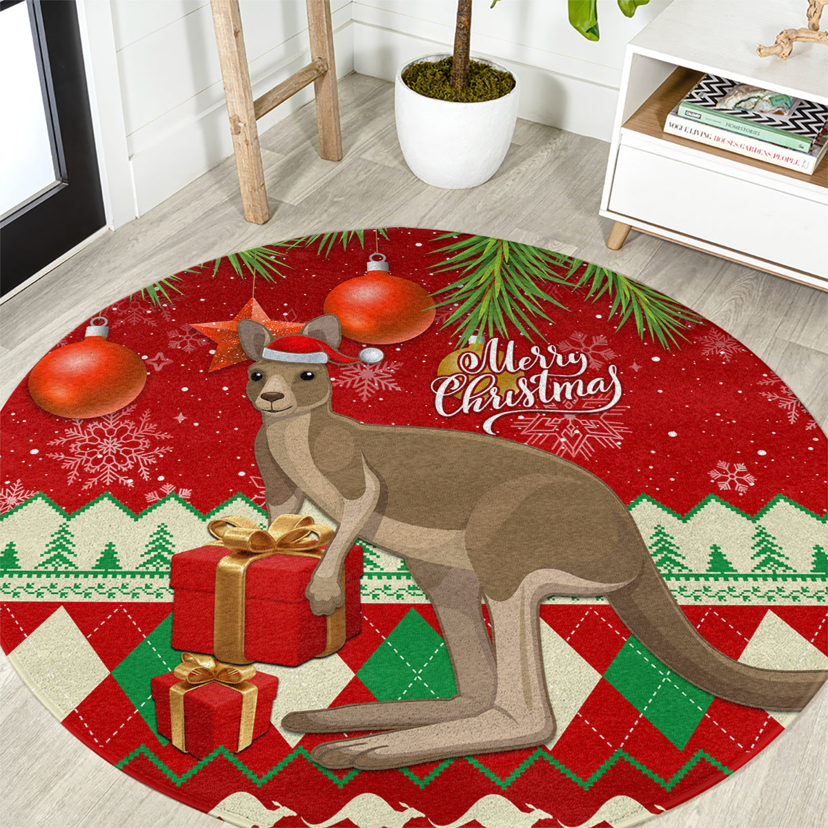 australia-christmas-round-carpet-aussie-kangaroo-santa-merry-xmas