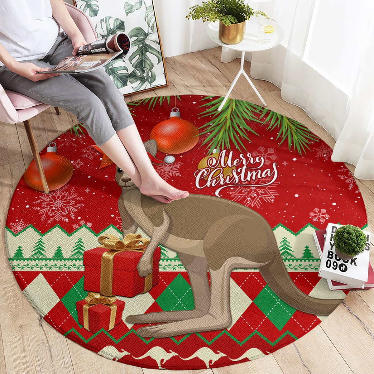 australia-christmas-round-carpet-aussie-kangaroo-santa-merry-xmas