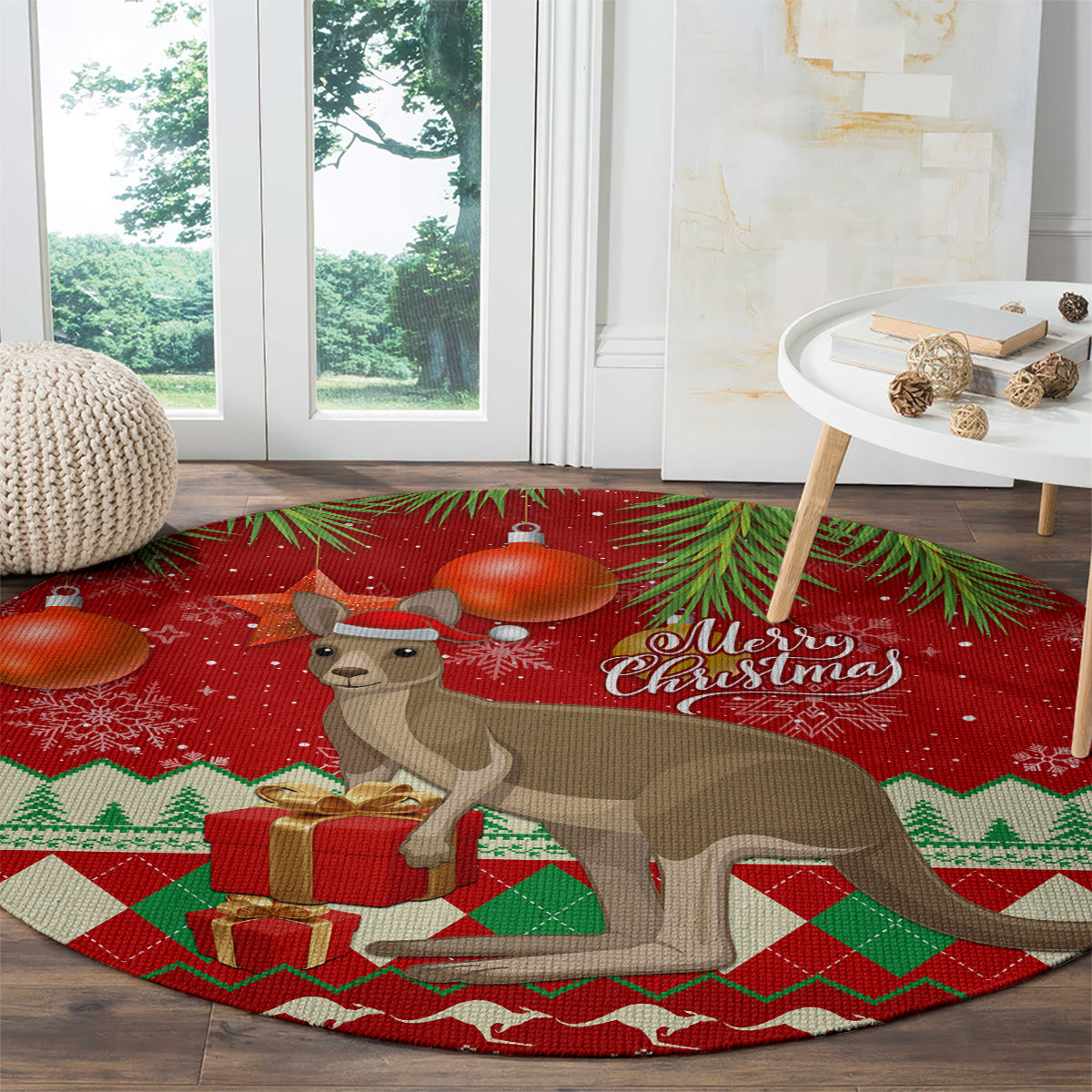 australia-christmas-round-carpet-aussie-kangaroo-santa-merry-xmas
