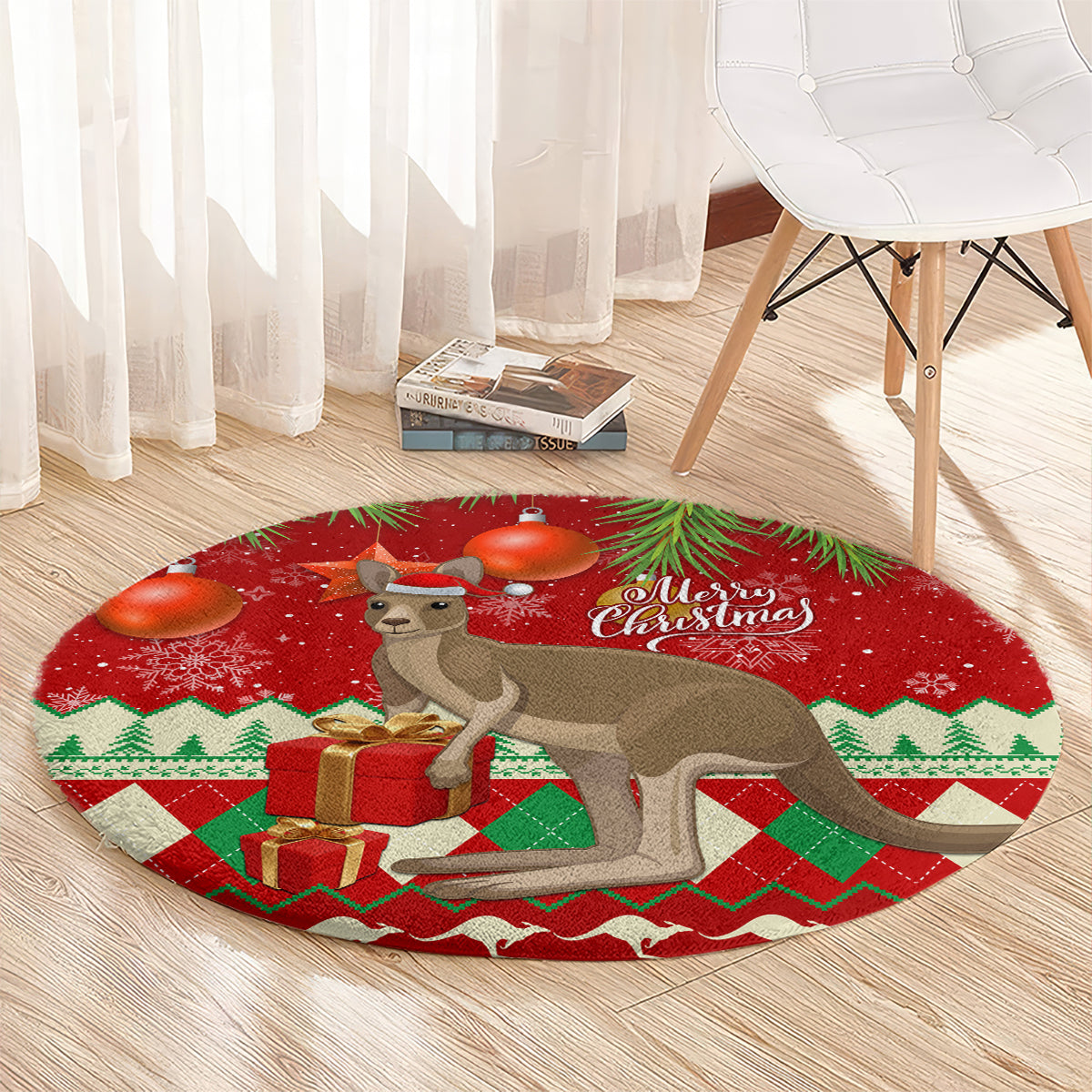 australia-christmas-round-carpet-aussie-kangaroo-santa-merry-xmas