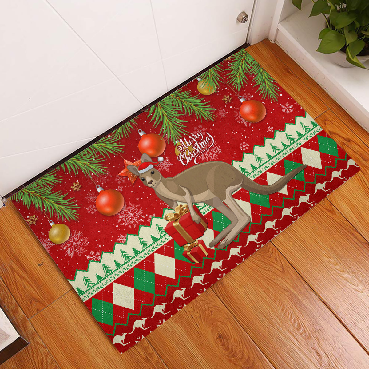 australia-christmas-rubber-doormat-aussie-kangaroo-santa-merry-xmas