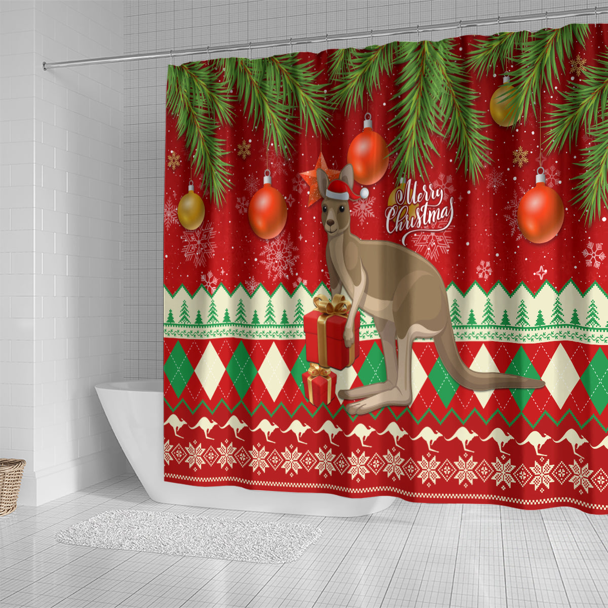 australia-christmas-shower-curtain-aussie-kangaroo-santa-merry-xmas