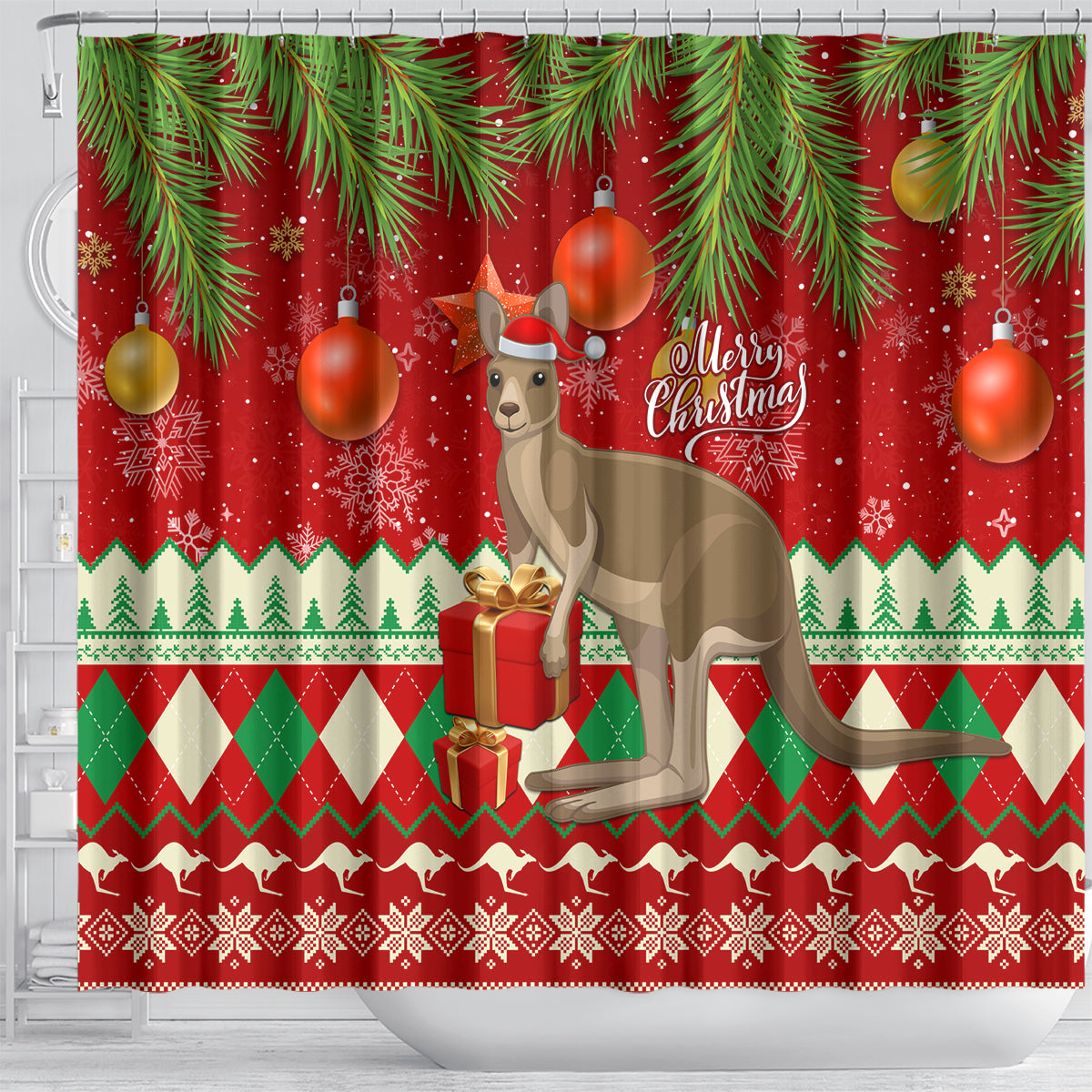 australia-christmas-shower-curtain-aussie-kangaroo-santa-merry-xmas