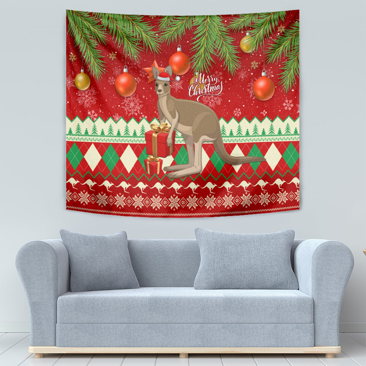 australia-christmas-tapestry-aussie-kangaroo-santa-merry-xmas