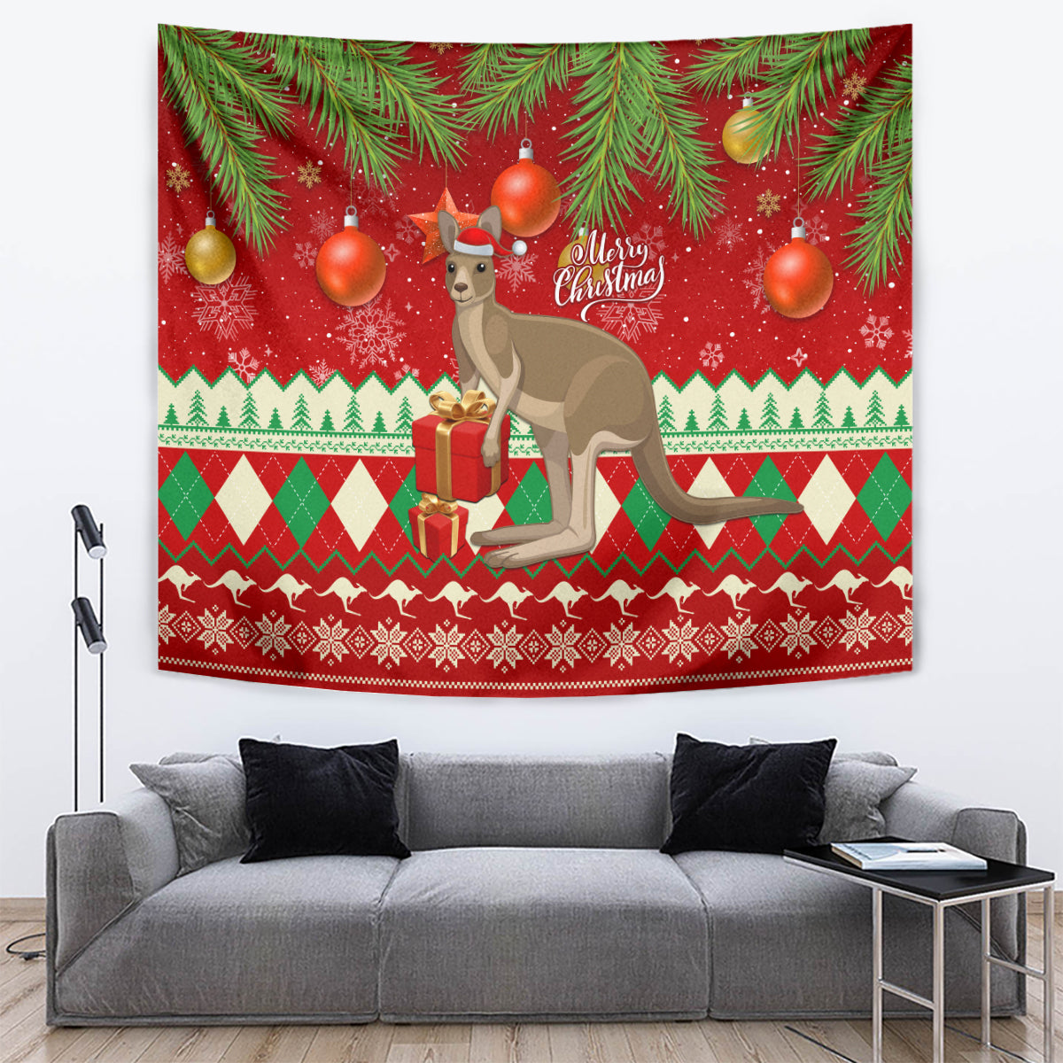 australia-christmas-tapestry-aussie-kangaroo-santa-merry-xmas
