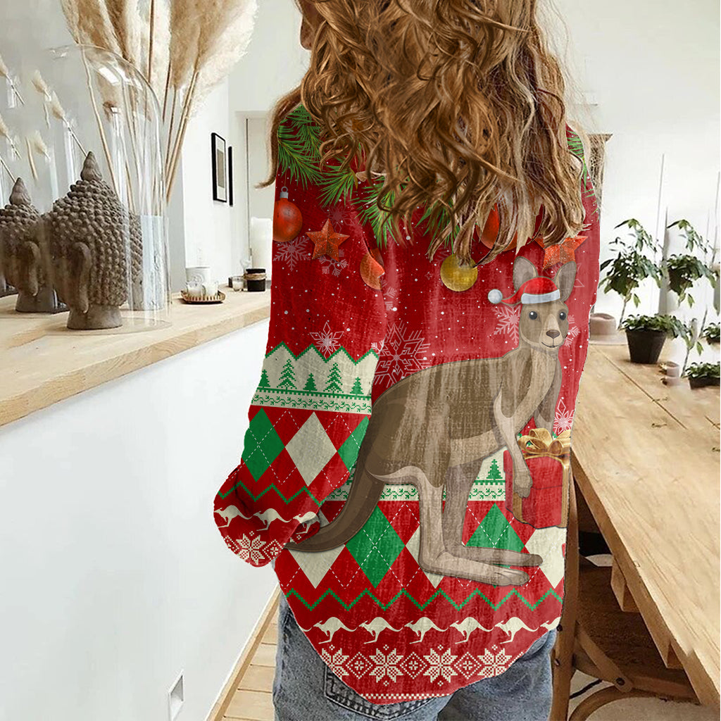australia-christmas-women-casual-shirt-aussie-kangaroo-santa-merry-xmas