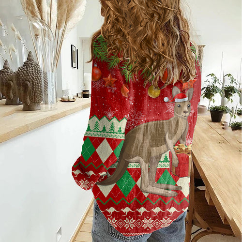 australia-christmas-women-casual-shirt-aussie-kangaroo-santa-merry-xmas
