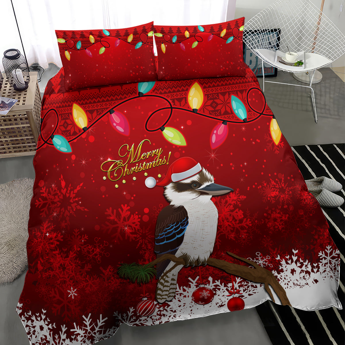 australia-christmas-bedding-set-aussie-kookaburra-santa-merry-xmas