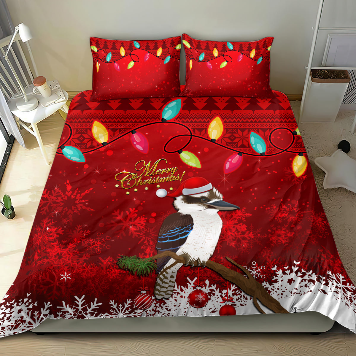 australia-christmas-bedding-set-aussie-kookaburra-santa-merry-xmas